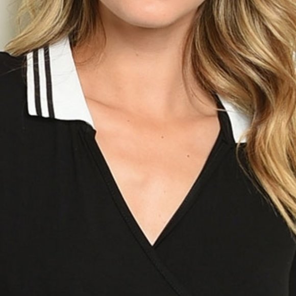 Faux Wrap Split Neck Women's Collared Shift Dress - Picture 3 of 6